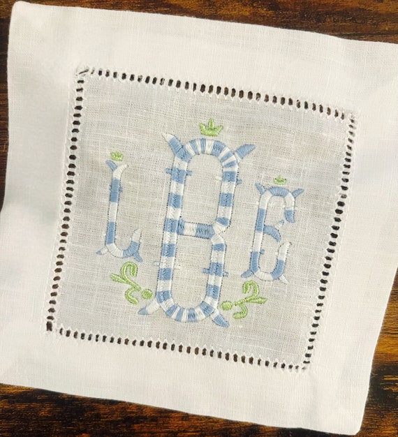 Embroidered Monogrammed Cocktail Napkins, Linen Cocktail Napkins, Housewarming Hostess Gift, Party Decor, Monogrammed Linen Wedding Gift