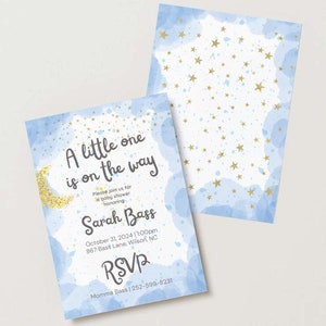 Blue Star and Moon Baby Shower Invites, Printable Moon and Stars Baby Invitations, Editable Baby Invitations, DIY Gender Neutral Invitations