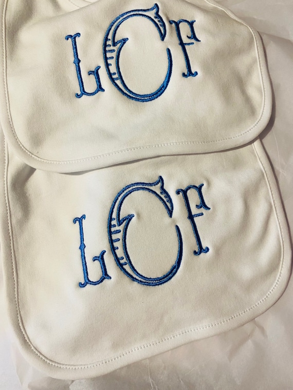 Personalized, Monogram, Pick your Font, Color, Embroidered, Baby, Unisex, White Cotton Bib, Gift