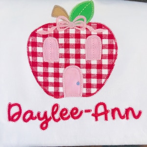 Toddler Plaid Apple Embroidered Back to School Shirt, Girls School Outfit, Long Sleeve or Short Sleeve Toddler Girls Apple Shirt