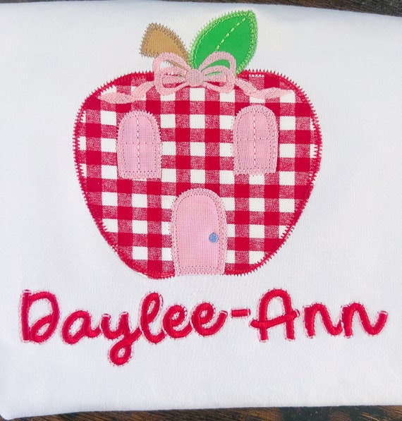 Toddler Plaid Apple Embroidered Back to School Shirt, Girls School Outfit, Long Sleeve or Short Sleeve Toddler Girls Apple Shirt