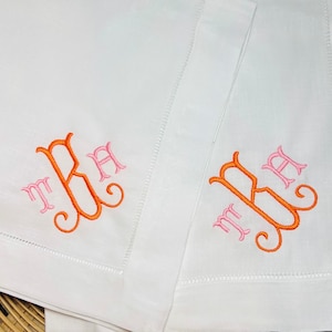 Personalized Embroidered Monogrammed Wedding Napkins, Table Napkins, Classic Hemstitch Linen Napkins, Set of Dinner Party Napkins, 20 x 20