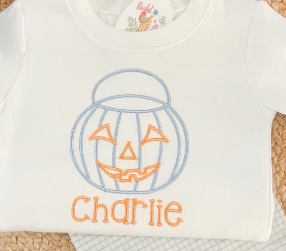 Embroidered Fall Unisex Pumpkin Shirt, Pumpkin Burp Cloth, Fall Diaper Cover, Jack O Lantern Bloomers, Girls Pumpkin Gown Gift, Your choice