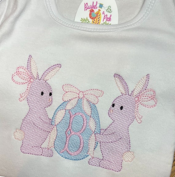 Personalized Bows and Bunnies Girls Shirt, Ruffle, Long Sleeve or Short Sleeve, Toddler Easter Embroidered Top, Spring Gift