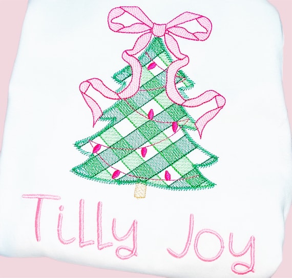 Embroidered Girls Christmas Tree Shirt, Kids Christmas Tree with Bow Shirt, Long Sleeve, Short Sleeve, Ruffle, Plain, Sizes 6 Months to 12 Y