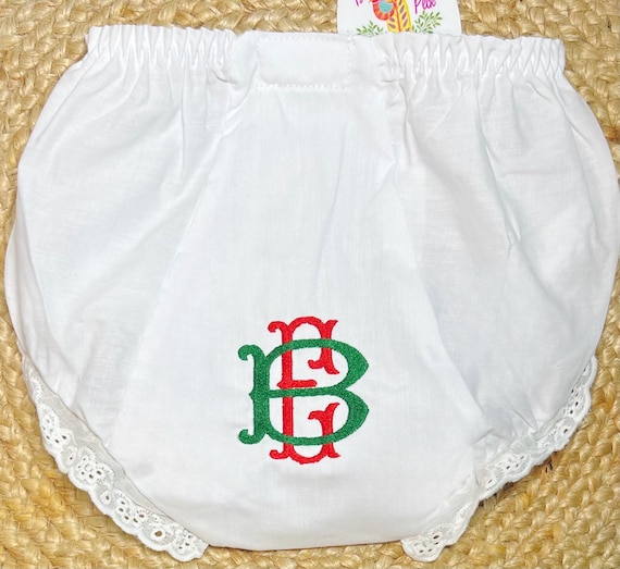 Embroidered Christmas Monogram Baby Bloomers, Vintage Christmas Bloomers, Christmas Diaper Cover, Sizes 0-6, Baby, Toddler Gift
