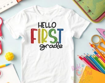 Embroidered Back to School Shirt, First Day of School Grade Shirt, Prek, Kindergarten Shirt, First Grade, Second Grade, Third Grade Kids Top