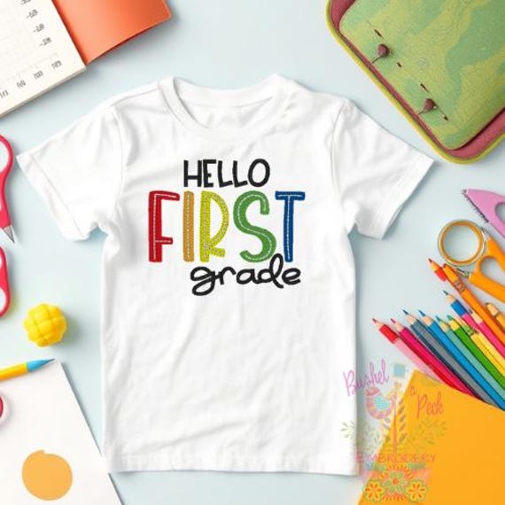 Embroidered Back to School Shirt, First Day of School Grade Shirt, Prek, Kindergarten Shirt, First Grade, Second Grade, Third Grade Kids Top