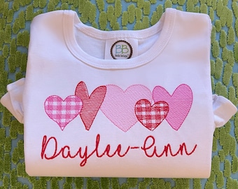 Karo, karierte Herzen, Valentinstag, Rüschen, Langarm, Kurzarm, Mädchen, Kleinkind, Baby, bestickt, weißes Herz Shirt