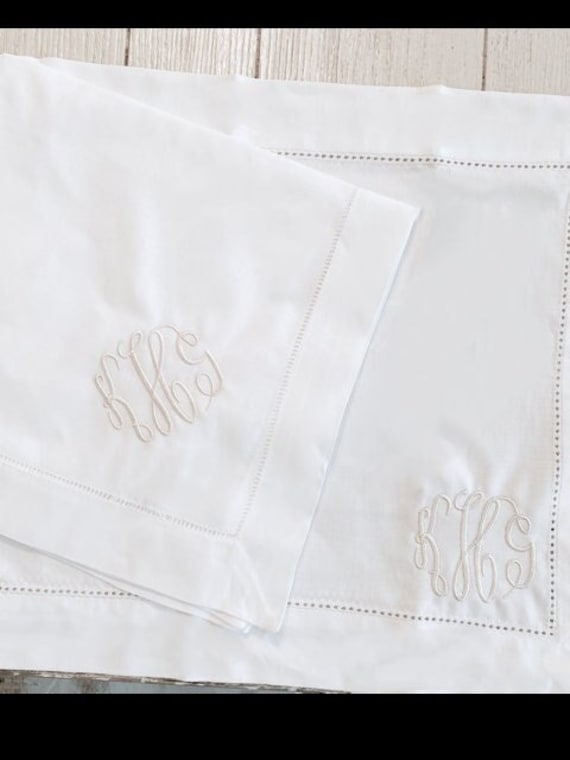 Personalized, Monogrammed, Embroidered, Classic Hemstitch Dinner Placemats, Linen, Wedding, Home, Gift, Set of 4, 6, 12