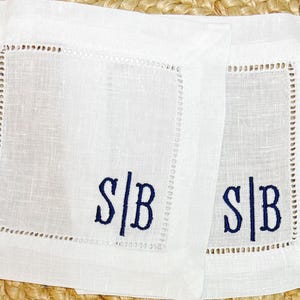 Embroidered Monogrammed Cocktail Napkins, Linen Cocktail Napkins, Housewarming Hostess Gift, Party Decor, Monogrammed Linen Wedding Gift