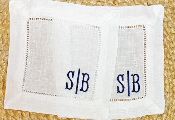 Embroidered Monogrammed Cocktail Napkins, Linen Cocktail Napkins, Housewarming Hostess Gift, Party Decor, Monogrammed Linen Wedding Gift