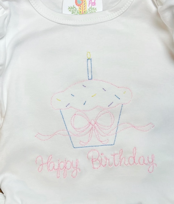 Embroidered Birthday Sunsuit, Birthday Cupcake Bubble, Personalized Birthday Kids Shirt, Happy Birthday Outfit