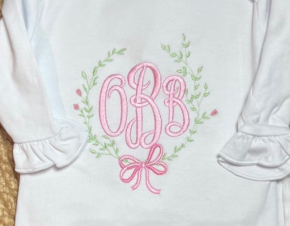 Embroidered Magnolia Flowers Going Home Gown, Layette Set, Spring Flower Diaper Set, Baby Girl, Baby Shower Gift Set, Floral Burp Cloth