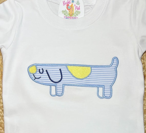 Embroidered Long Dog Shirt, Personalized Birthday Blue Dog Kids Shirt, Appliquéd Long Dog Birthday Outfit, Dog Party Shirt, Heeler Show Top
