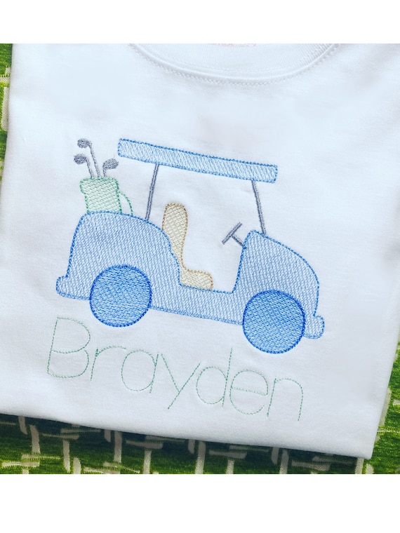Personalized Embroidered Golf Cart Shirt, Long Sleeve, Short Sleeve, Ruffle, Plain, Sizes 6 Months to 12 Youth, Clubs, Gift