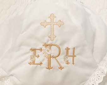 Embroidered Monogrammed Baptism Christening Cross Baby Bloomers Unisex, Burp Cloth Set, Cloth Bloomers, Diaper Cover Gift