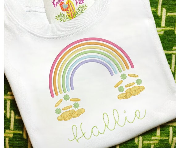 Girls Saint Patrick’s Day Shirt, Rainbow Clover Shirt, Embroidered Rainbow and Gold Shirt, Kids Clover Shirt, Toddler Lucky Clovers Outfit