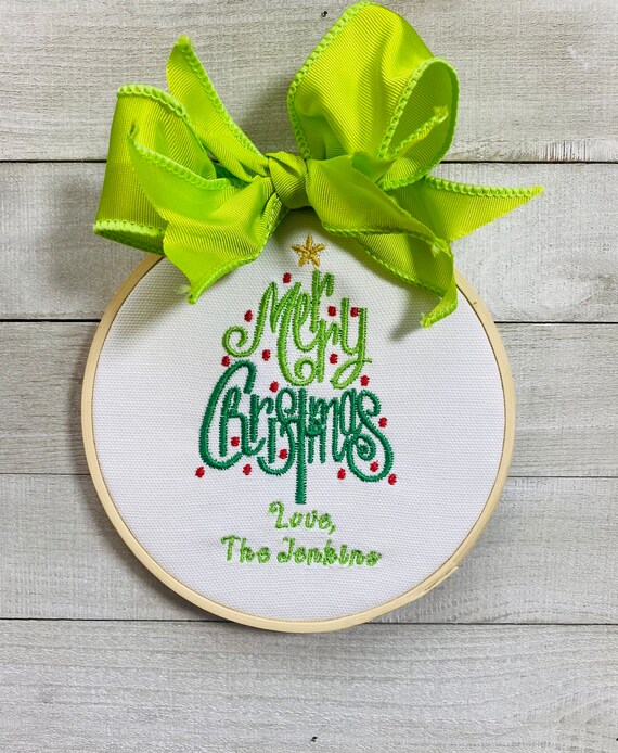 Merry Christmas, Personalized Embroidery, Christmas Tree Ornament, Gift, Present, Handmade