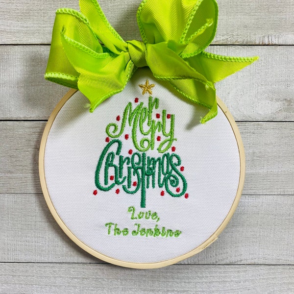 Merry Christmas, Personalized Embroidery, Christmas Tree Ornament, Gift, Present, Handmade