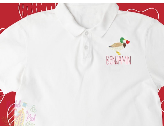 Mallard Valentines Day Polo, Duck Hearts Boys Long Sleeve Polo, Hearts and Duck Shirt, Kids Valentines Polo Shirt, Boys Hunting Polo, Duck