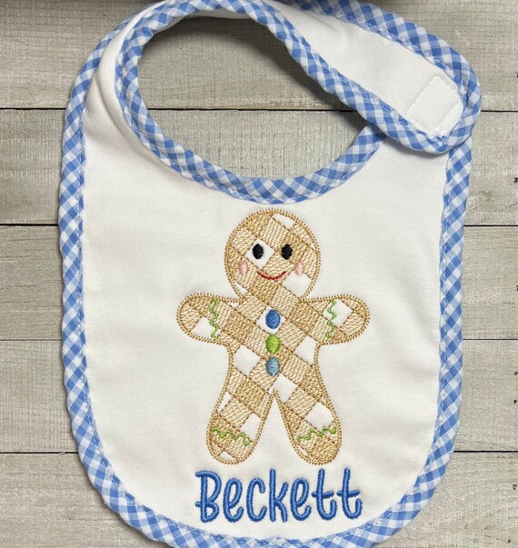 Embroidered Gingerbread Man Unisex Bib, Personalized Christmas Bib, New Baby Christmas Gift