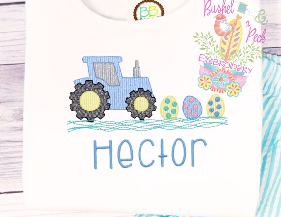 Farming Easter Shirt, Unisex Tractor and Easter Eggs Embroidered Shirt, Eggs and Farm Short Sleeve, Boys Tractor Gift, Tilling up Eggs