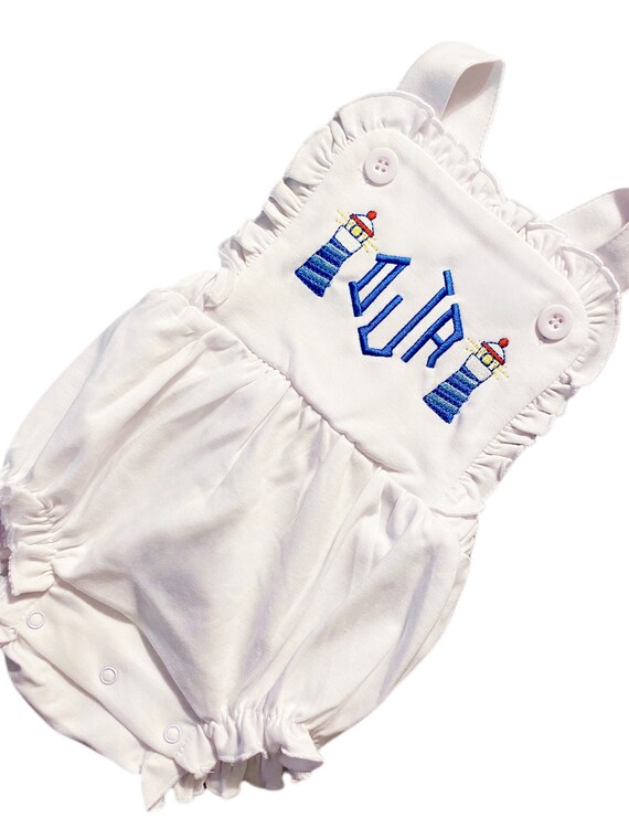 Embroidered Lighthouse, Monogrammed Beach Sunsuit Bubble, Personalized Beach Monogram Kids Shirt
