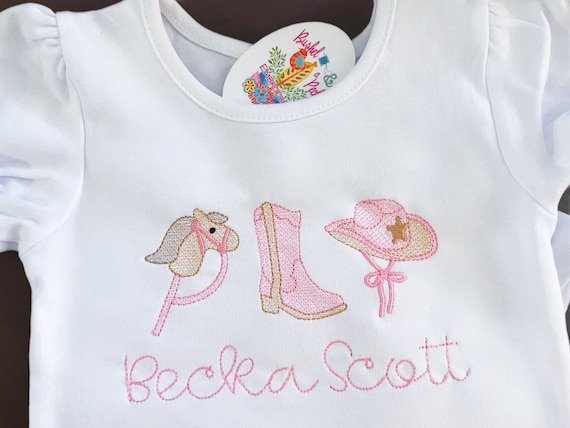 First Rodeo Shirt, Rodeo Ready Kids Shirt, Unisex Country Top, Embroidered Cowboy Boots and Toy Horse Birthday, 1st Cowgirl Birthday Shirt