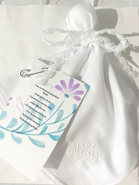 Heirloom Guardian Angel Handkerchief for Wedding, Heirloom Baby Gift, Bride Bouquet, Bridal Gift