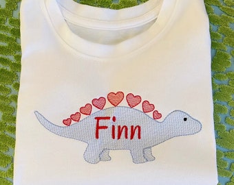 Unisex Embroidered Dinosaur Valentines Shirt, Toddler Long Sleeve, Short Sleeve, Ruffle, Plain, Valentines Day Shirt, Sizes 6 Months to 12 Y