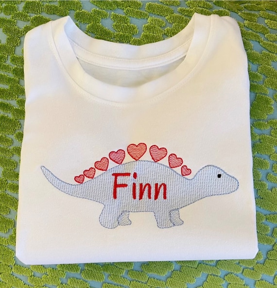 Unisex Embroidered Dinosaur Valentines Shirt, Toddler Long Sleeve, Short Sleeve, Ruffle, Plain, Valentines Day Shirt, Sizes 6 Months to 12 Y