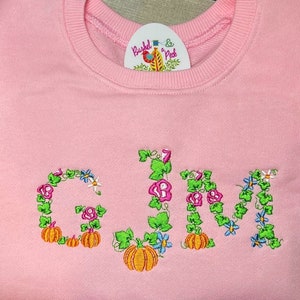 Floral Kids Pumpkin Monogram Sweatshirt, Unisex Pumpkin Sweater, Girls Fall Sweatshirt, Kids Fall Sweatshirt, Toddler Fall Pumpkin Outfit