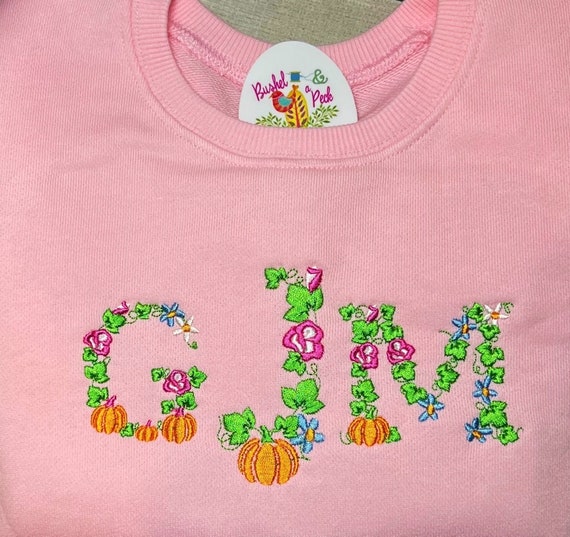 Floral Kids Pumpkin Monogram Sweatshirt, Unisex Pumpkin Sweater, Girls Fall Sweatshirt, Kids Fall Sweatshirt, Toddler Fall Pumpkin Outfit
