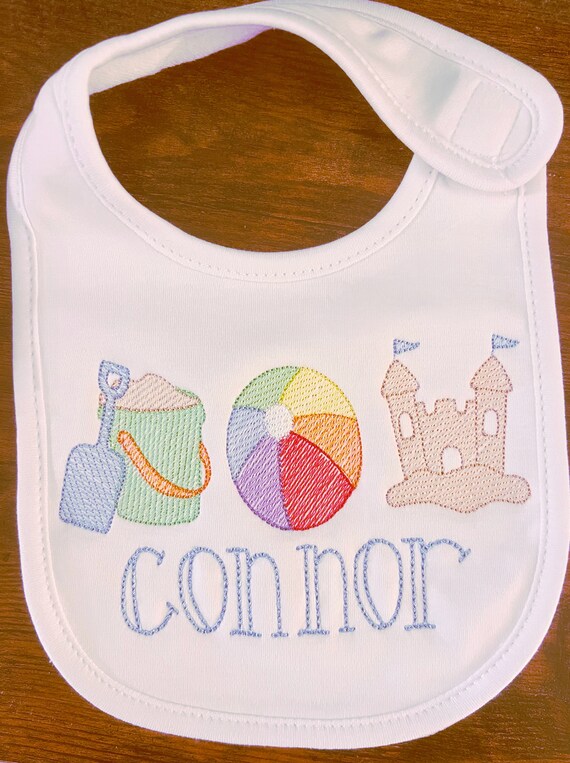 Embroidered Beach Unisex Bubble, Sand and Sandcastle Bubble/Shirt, Personalized Beach Kids Shirt, Beach Vacation Toddler Outfit, Beach Bib