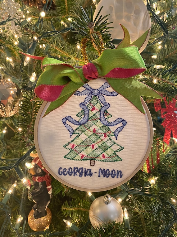 Personalized Christmas Tree Hooped Ornament, Embroidered Girls Christmas Tree Hoop Ornament, Girls Christmas Ornament, Cute Baby Ornament