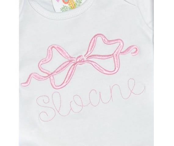 Embroidered Monogram Bow Going Home Outfit, Newborn Baby Layette Gown, Bow Bloomers, Bow Diaper Cover, Baby Girl Gift, Baby Shower Gift Set