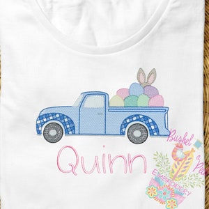 Kids Easter Bunny Truck Shirt, Embroidered Boys Easter Long Sleeve, Toddler Spring Rabbit Short Sleeve, Unisex Easter Shirt, Bunny Pickup T