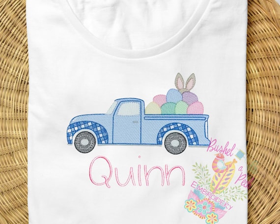 Kids Easter Bunny Truck Shirt, Embroidered Boys Easter Long Sleeve, Toddler Spring Rabbit Short Sleeve, Unisex Easter Shirt, Bunny Pickup T