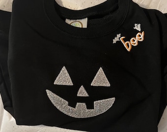 Sudadera unisex con calabaza y purpurina para niños, suéter unisex con calabaza, sudadera de Halloween para niñas, sudadera de Halloween, atuendo de Halloween para niños pequeños
