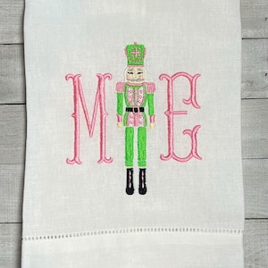 Embroidered Nutcracker Monogrammed Christmas Guest Towel, Holiday Nutcracker Decor, Hand Towel Gift, Bath Hand Towel, Holiday Bathroom