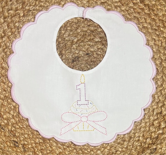 Embroidered Cupcake Bib, First Birthday Bib, Cupcake and Sprinkles Party, Personalized First Birthday Bib, Ruffle Embroidered 1st Bday Bib