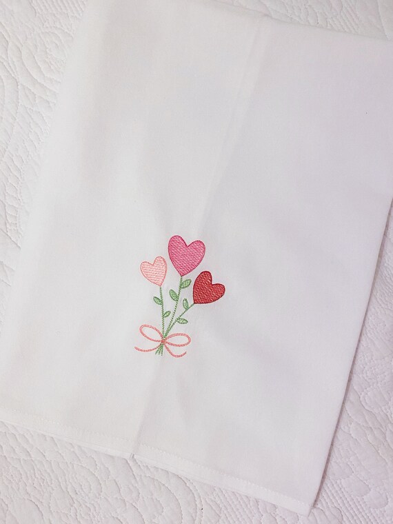 Embroidered, Custom made, 100% Cotton, Flour Sack, Valentine's Day, Heart, Flowers, Kitchen, Gift, House, 28 x 28, Tea Towel