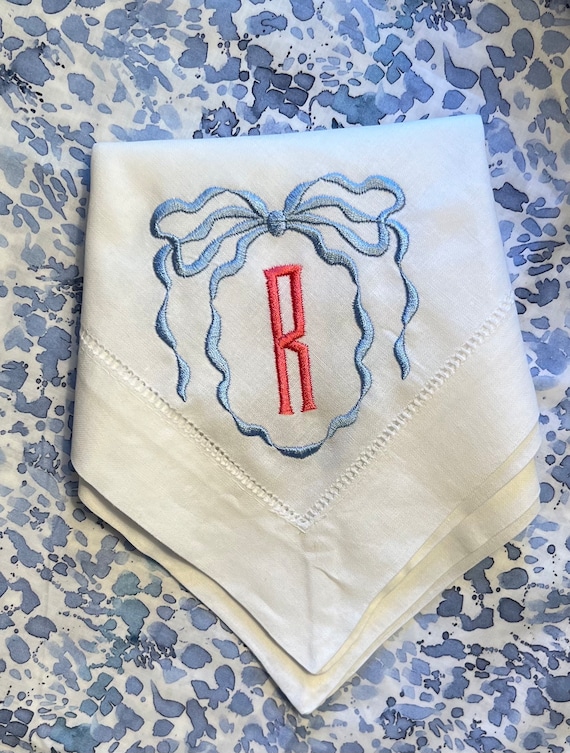 Personalized Embroidered Monogrammed Wedding Napkins, Table Napkins, Classic Hemstitch Linen Napkins, Set of Dinner Party Napkins, 20 x 20
