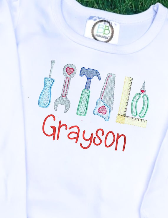Unisex Embroidered Tool Valentine’s Day Shirt, Toddler Tools and Hearts Shirt, Kids Heart and Tool Kit Shirt, Boy's Valentines Shirt, V-day