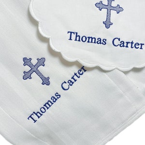 Embroidered Personalized Cross Bib and Burp Cloth Set, Baptism Gift, Christening Baby Set, Baby Shower Gift