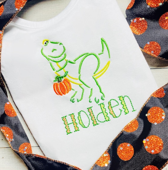 T-Rex, Dinosaur, Pumpkin, Unisex, Embroidered Name, Shirt, Fall, Gift