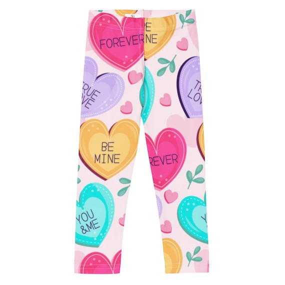 Candy Heart and Floral Kid's Leggings, Toddler Valentine's Leggings