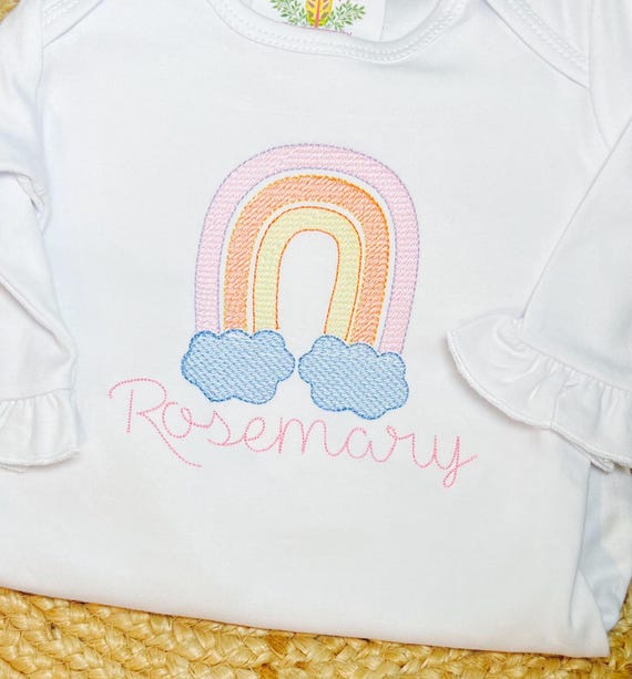 Embroidered Rainbow Baby Going Home Outfit, Newborn Baby Rainbow Layette Gown, Rainbow Bloomers, Diaper Baby Gift, Blessing Baby Shower Gift