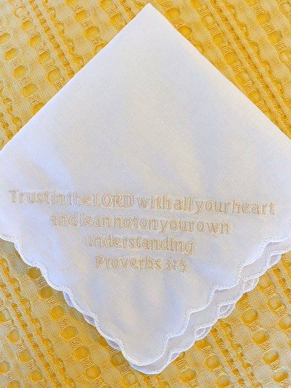 Personalized Embroidered Handkerchief, Special Scalloped Handkerchief, Make it your Own Hankie, Wedding/Father's/Mother's Day Gift, Quote